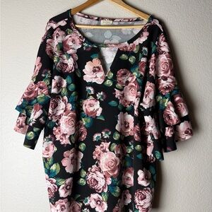Free Kisses Black and Pink Floral Blouse